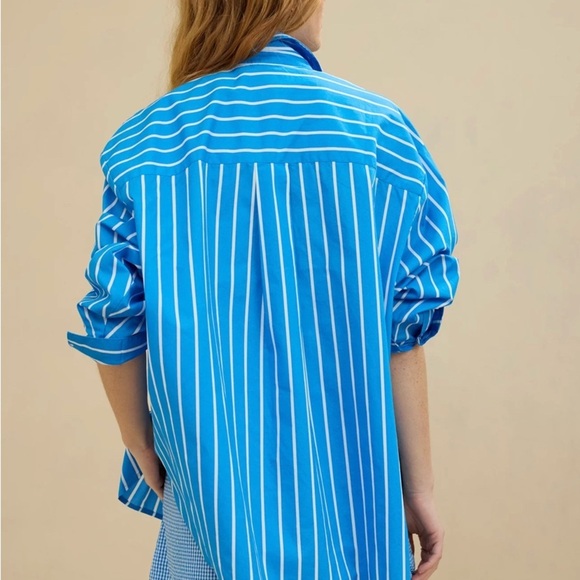 aerie Tops - Aerie Striped Button-Up in Blue and White XS